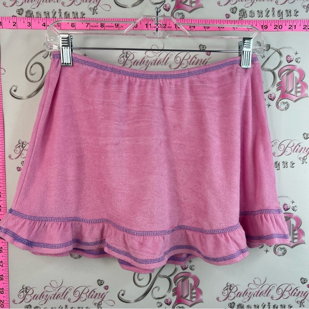Sugar Thrillz set 2 piece purple Pink Terry Zip Crop Top & Skirt Set mini skirt - Picture 3 of 16